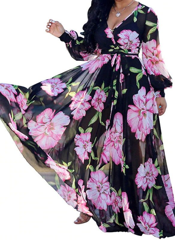 Sukienka maxi zwiewna w duże kwiaty